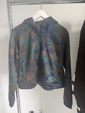 Columbia Perforated Camo Hooded Jacket - Green, Brown & Navy
